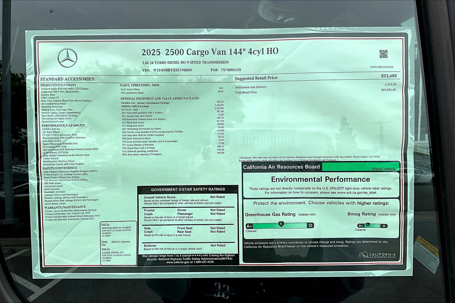 Sprinter Cargo Van 2500 w/144-Inch Wheelbase