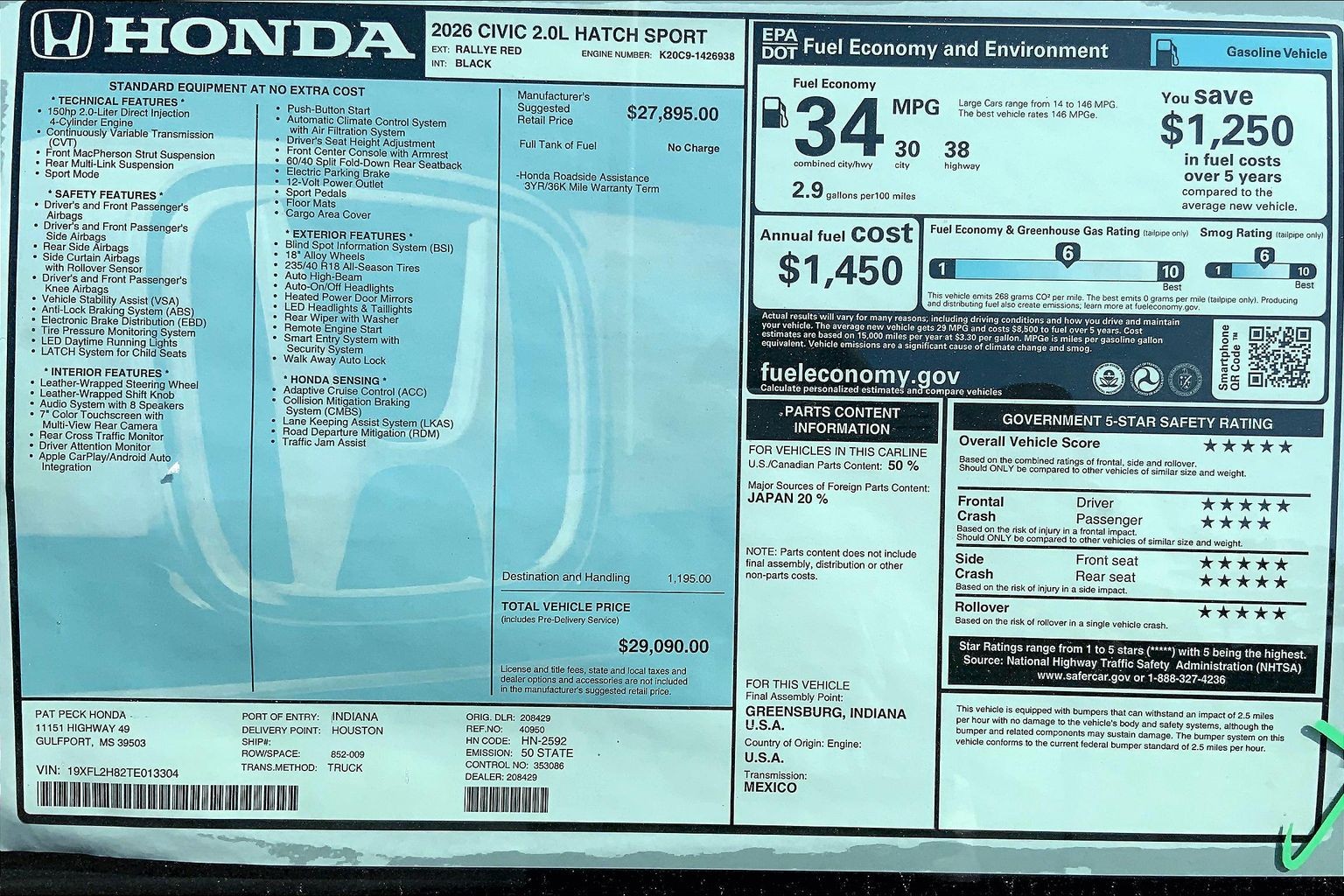 2026 Honda Civic Hatchback Sport - Photo 19
