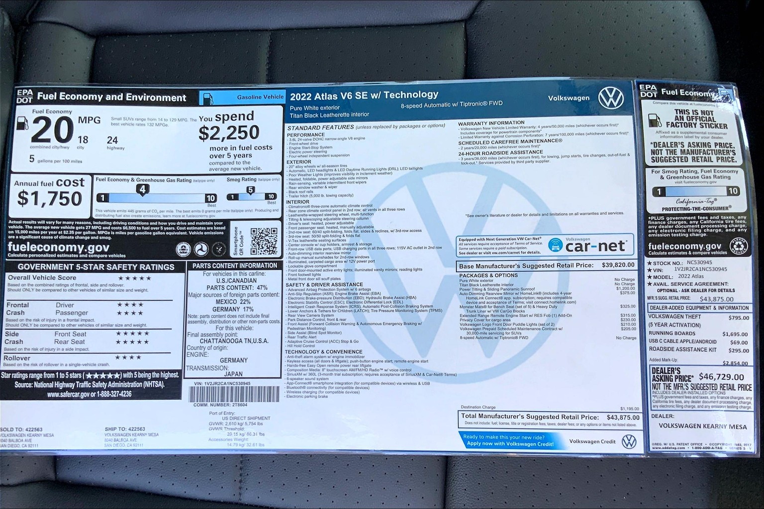 New 2022 Volkswagen Atlas 3.6L V6 SE w/Technology Sport ...