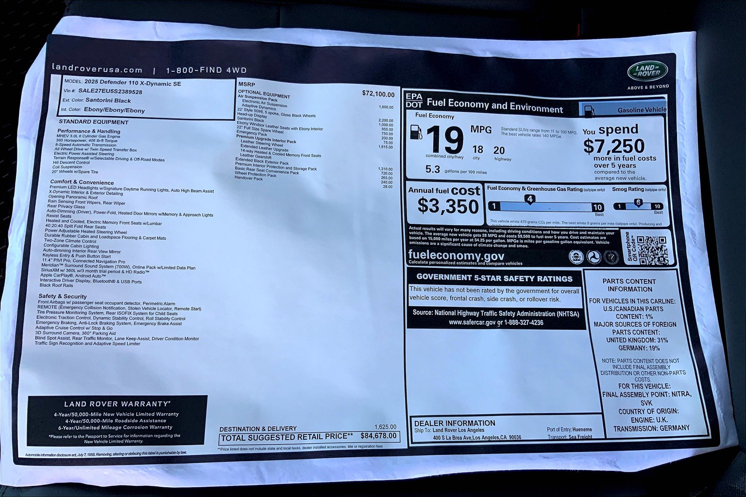 New 2025 LAND ROVER Defender 110 X-Dynamic SE 4 Door SUV in Los