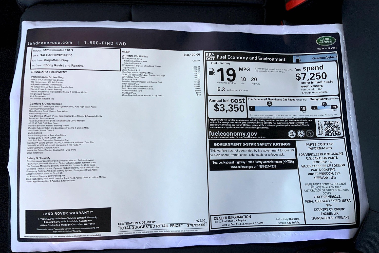 New 2025 Land Rover Defender 110 S 4 Door SUV in Los Angeles 