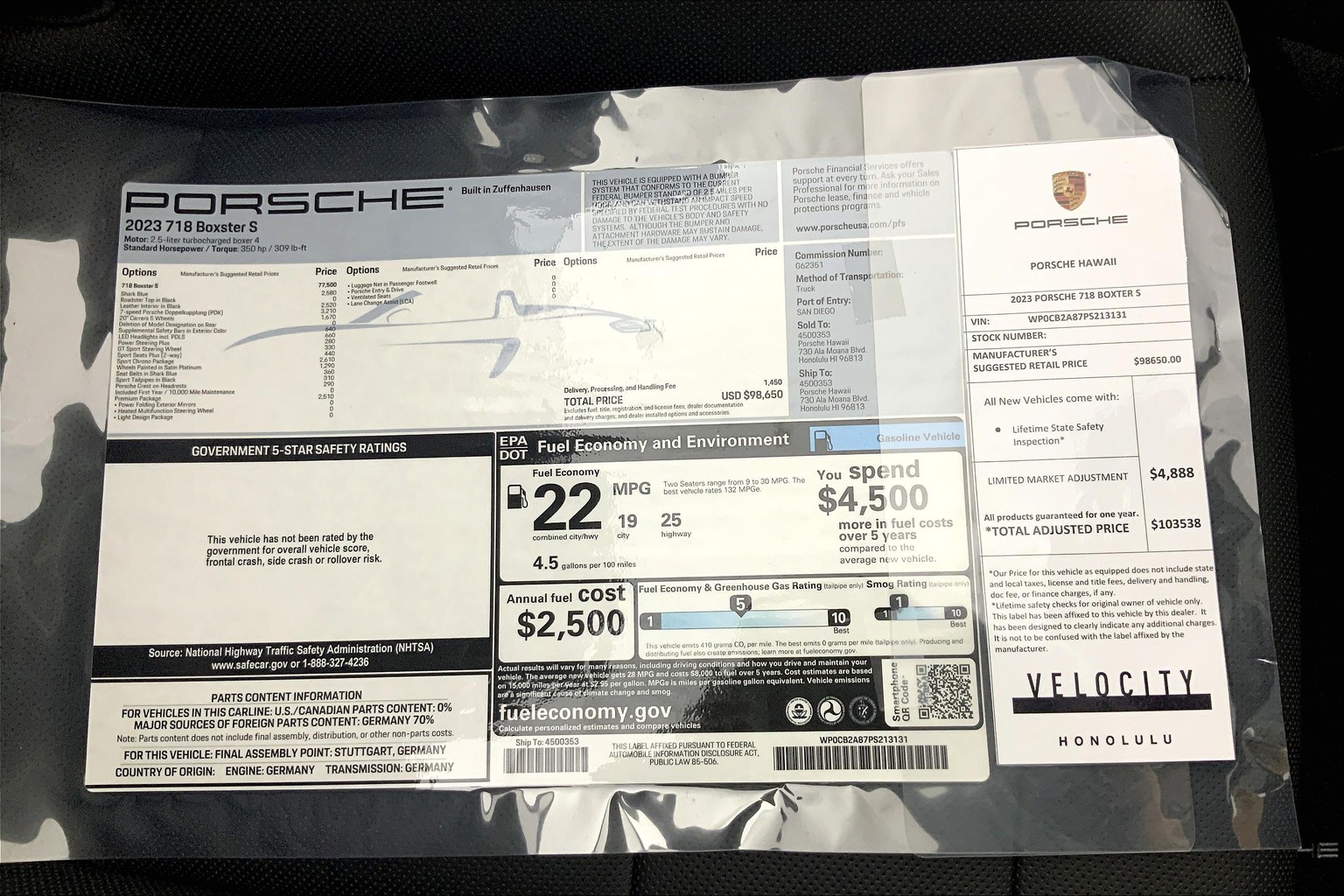New 2023 Porsche 718 Boxster S Convertible in Honolulu #P005218 | Porsche  Hawaii