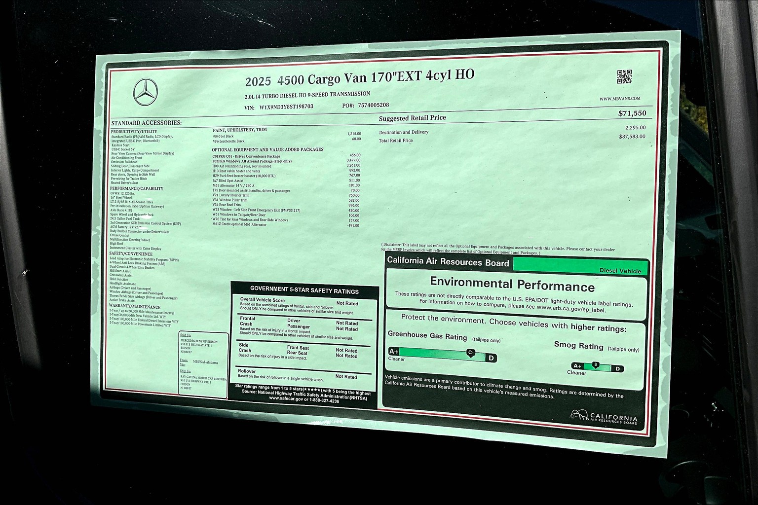 New 2025 Mercedes-Benz Sprinter 4500 Extended Cargo Van 170 in. WB 
